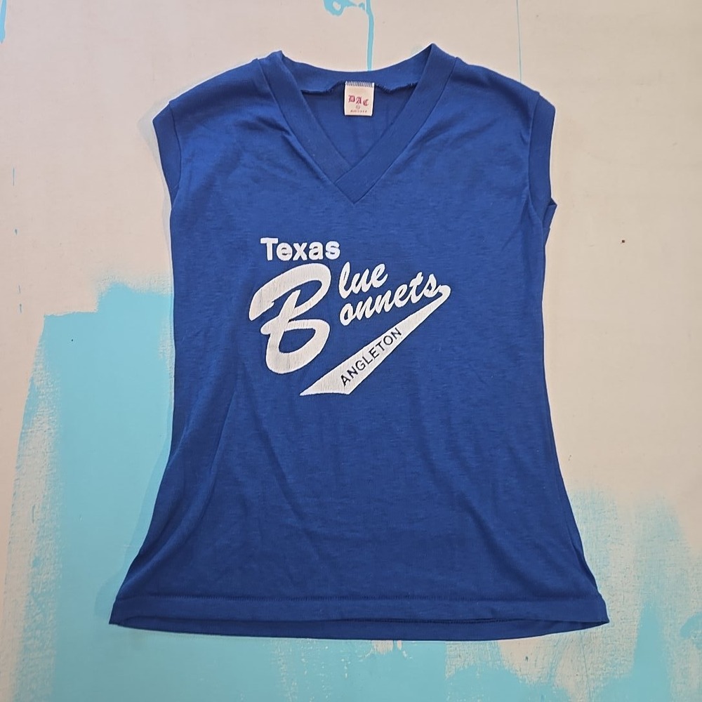 VTG Texas‎ Blue Bonnets Women's YL Softball Jersey V-Neck Blue Sports 14x20 USA